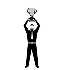 businessman holds a prize cup over his head. victory. achievement of success.vector illustration.