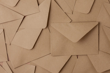 Many envelopes on the table. Top view