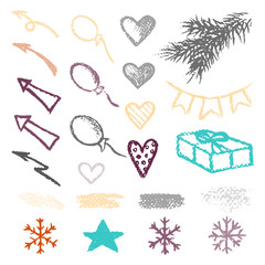 Set chalk vector textures. hand drawn elements.