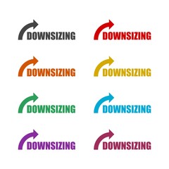 Downsizing word color icon set isolated on white background