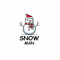Funny illustration of a snowman wearing a Christmas hat