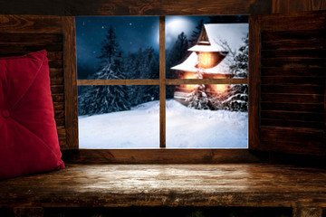 Window winter sill of free space for your decoration and copy space. 