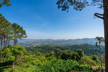 Obraz premium beautiful blue sky high peak mountains mist fog wildlife green forest at Khao Koh Phu Tub Berk Phetchabun Thailand guiding idea long weekend for backpacker camping campfire relaxing hiking 