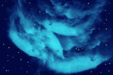 Naklejka na ściany i meble Night sky with clouds and stars in blue tone, digital illustration