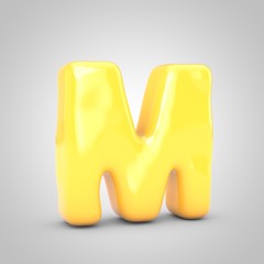 Yellow Fruit Bubble Gum letter M isolated on white background.