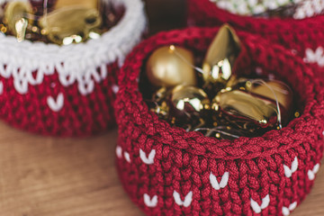 Christmas crochet red baskets for home