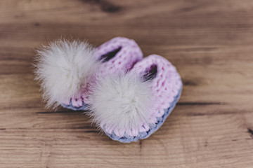 Pink crochet slippers for baby