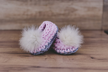 Pink crochet slippers for baby