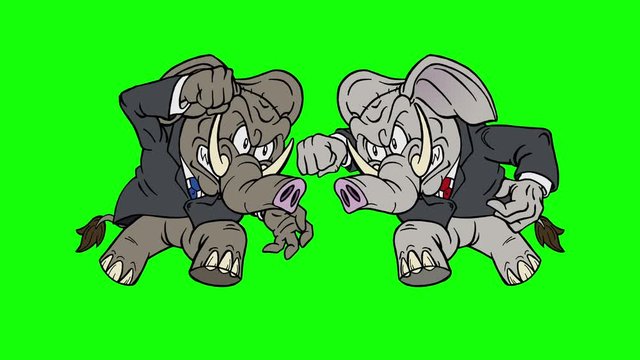 Cartoon Republican Elephant vs Republican Elephant on Green Screen