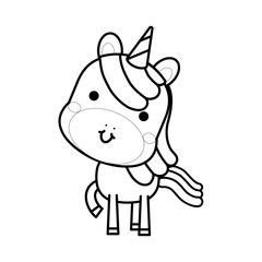 Cute magical unicorn. Black and white vector illustration for coloring book