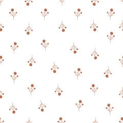 Vector seamless pattern with simple brown branch on white background