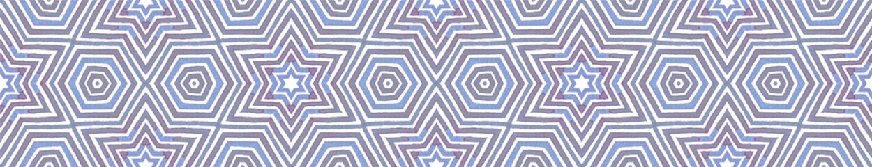 Blue Seamless Border Scroll. Geometric Watercolor 