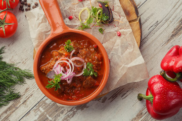 Georgian dish on the table photo for the menu of Eastern Caucasian cuisine.