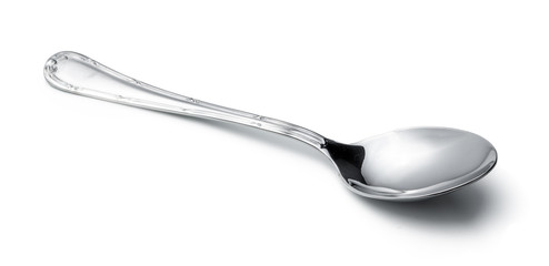Silver shiny spoon isolated on white background