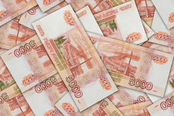 Seamless background, collage of five thousandth banknotes of Russian rubles