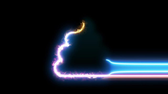 Poop symbol reveal. Blue, yellow, pink colors smoothly shimmer and form a neon electric number. Glowing motion wipes to center. 4K 60 fps video render footage.