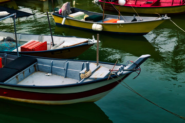 Fototapeta na wymiar Beautiful rural scenery, fisherman boat moored near the sea shore