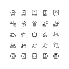 Set of wi-fi connection use outline style icon - vector