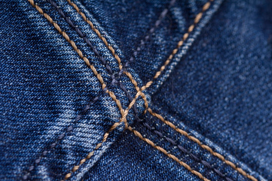 Blue Jeans Fabric Texture With Seam