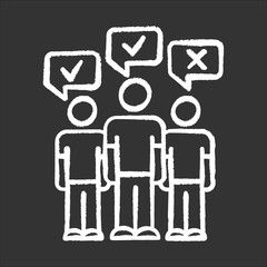 Mass survey chalk icon. Social opinion, public poll. People voting. Agree and disagree. Correct, incorrect. Approve and disapprove. Positive, negative feedback. Isolated vector chalkboard illustration