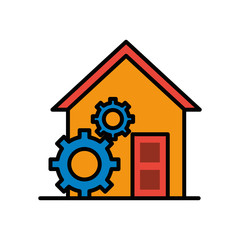 house front facade with gears machine