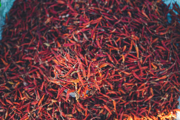 Fototapeta premium Red dried chillies in the fresh market
