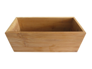 Isolated natural rectangular wooden box on white background.