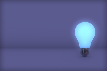 3d rendering of leadership and different creative idea concepts. Blue light bulbs on blue background. Realistic light bulbs idea banner on abstract scene with place for text.