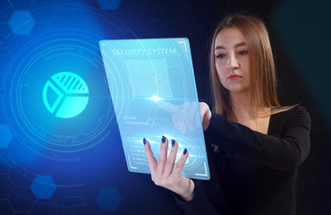 Business, Technology, Internet and network concept. Young businessman working on a virtual screen of the future and sees the inscription: