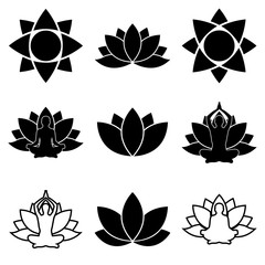 Lotus set icon, logo isolated on white background. Yoga, meditation