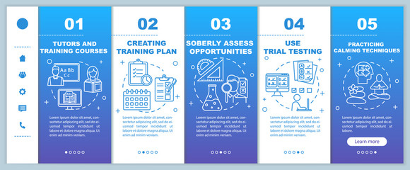 University entrance onboarding mobile web pages vector template. Tutor, course. Responsive smartphone website interface idea with linear illustrations. Webpage walkthrough step screens. Color concept