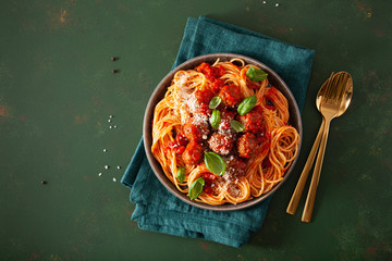 spaghetti with meatballs and tomato sauce, italian pasta