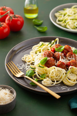 keto paleo diet zoodles spiralized zucchini noodles with meatballs and parmesan