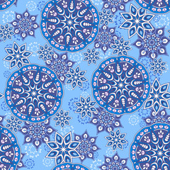 Seamless ornamental oriental pattern. Repeating geometric tiles with mandala. Vector laced decorative background with floral and geometric ornament. Indian or Arabic motive. Boho festival style