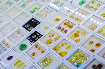 Different  faceted gemstone for sale in the jewelry store.