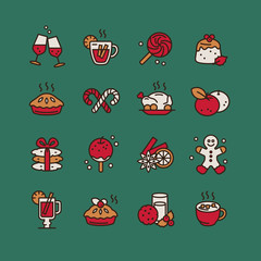 Christmas Food and Drink Icons set