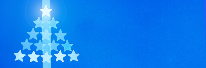 New Year banner with trend blue Christmas tree.