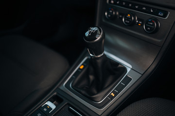 Fototapeta na wymiar Manual gearbox handle at the car