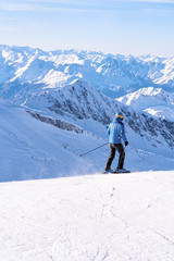 Fototapeta na wymiar Man Skier skiing in Hintertux Glacier in Tyrol in Austria