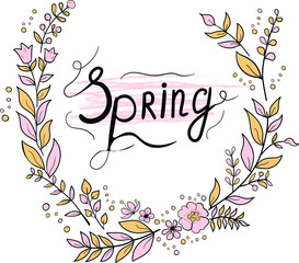 frame with flowers , lettering , your text . Vector botanical isolated illustration on white background . Concept for print, web design, cards , textile , web design, label