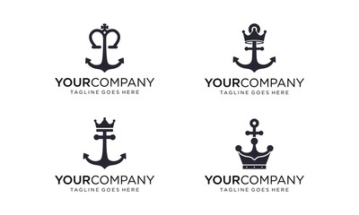 Nautical king anchor logo design vector on white background