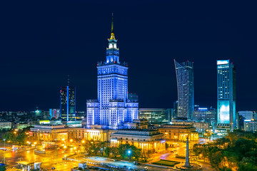 Warsaw city at night, Poland