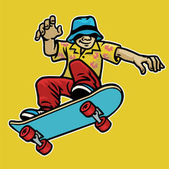 cool guy enjoying skateboard - obrazy, fototapety, plakaty