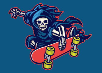 grim reaper skateboarding jump doing stunt trick © bazzier