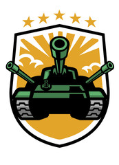 military tank mascot in the shield format