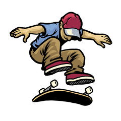 skull character playing skateboard doing kickflip © bazzier