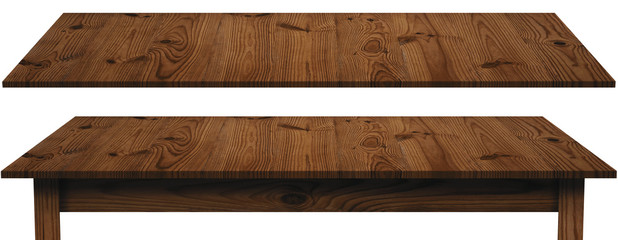 wooden table top and shelf isolated on white