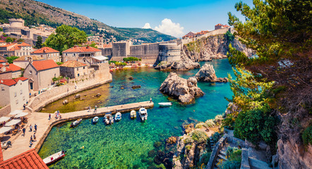 Panoramic morning view of famous Fort Bokar in city of Dubrovnik. Splendid summer scene of Croatia,...