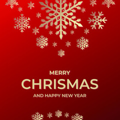 Merry Christmas and Happy New Year template. Greeting card invitation with snowflakes