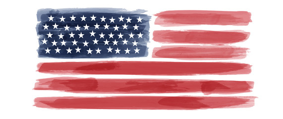 American National Holiday. US Flag with American stars, stripes and national colors. Watercolors.